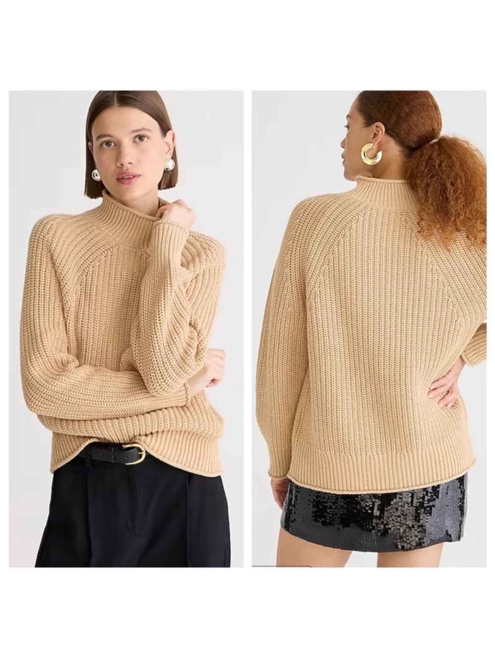 J. Crew Cotton Roll Neck Relaxed Sweater Biege Womens Size Large 2023 BE159